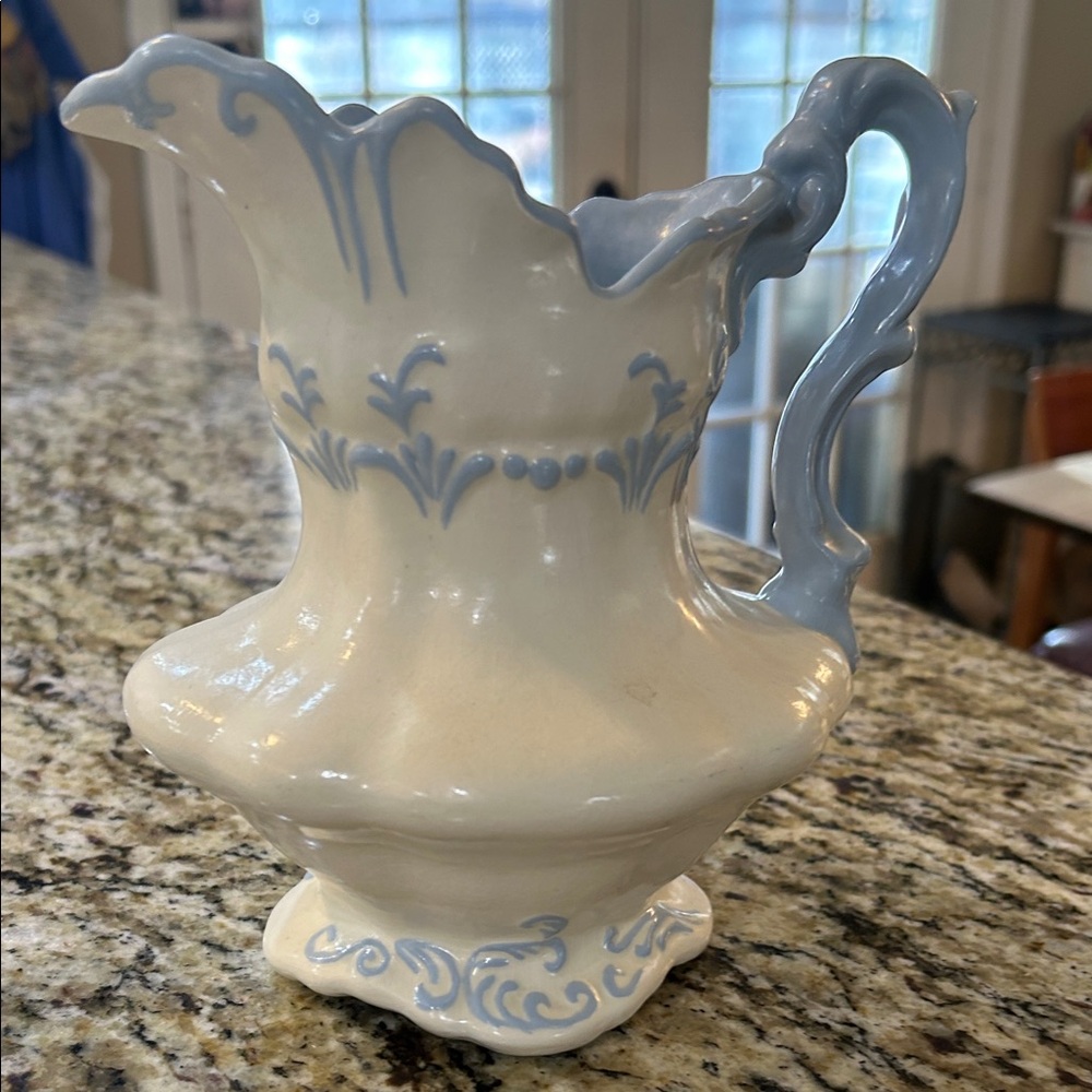 Vintage AMS Elegant Cream and Blue Ceramic Vase